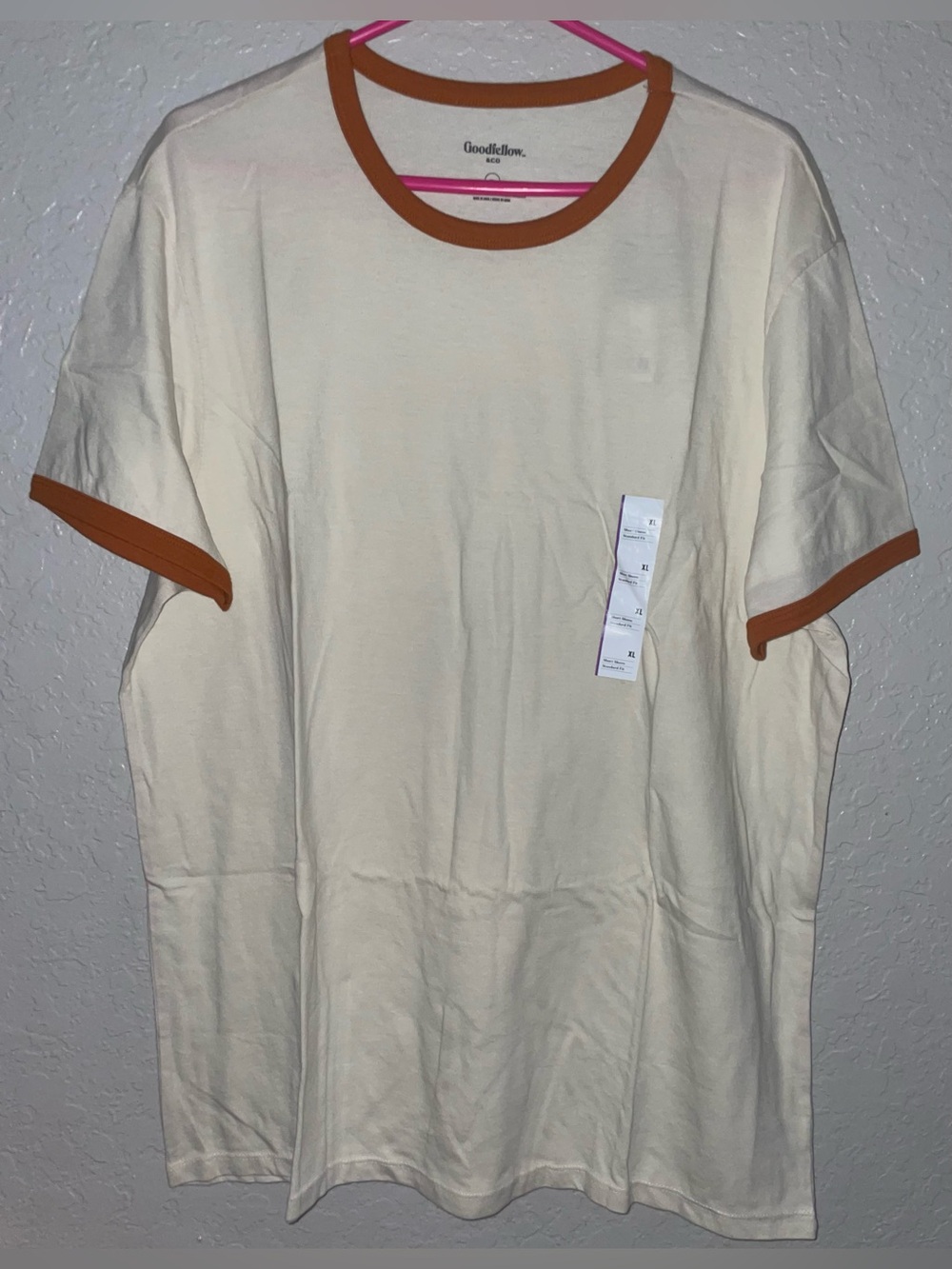 Goodfellow & Co Cream Short-Sleeve Ringer Tee with Reddish Brown Trim  Size XXL